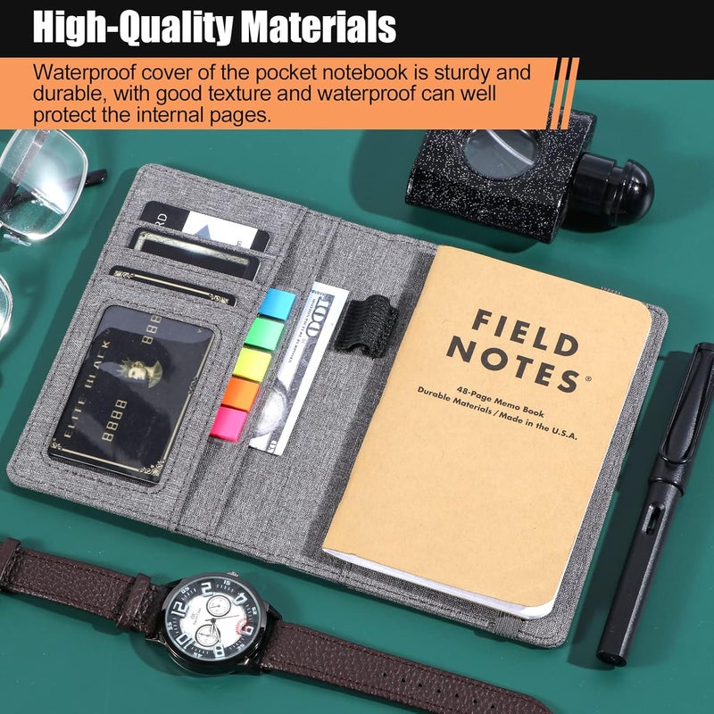Plinyvel Notebook Cover for Field Notes 3.5"x5.5" - Waterproof Organizer with Pen Loop Holder and Card Slots, Travel Journal Accessories, Fits 3.5x5.5 Inch Pocket Notebooks (Gray) - Image 2